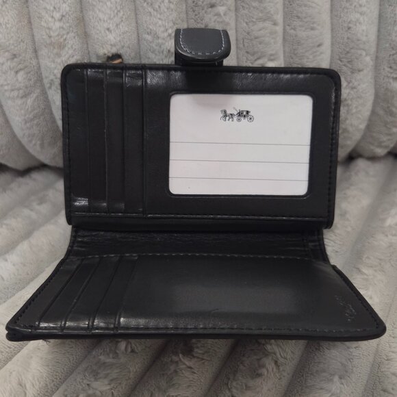 Coach Medium Corner Zip Wallet in Signature Debossed Patent Leather Charcoal - Picture 7 of 8